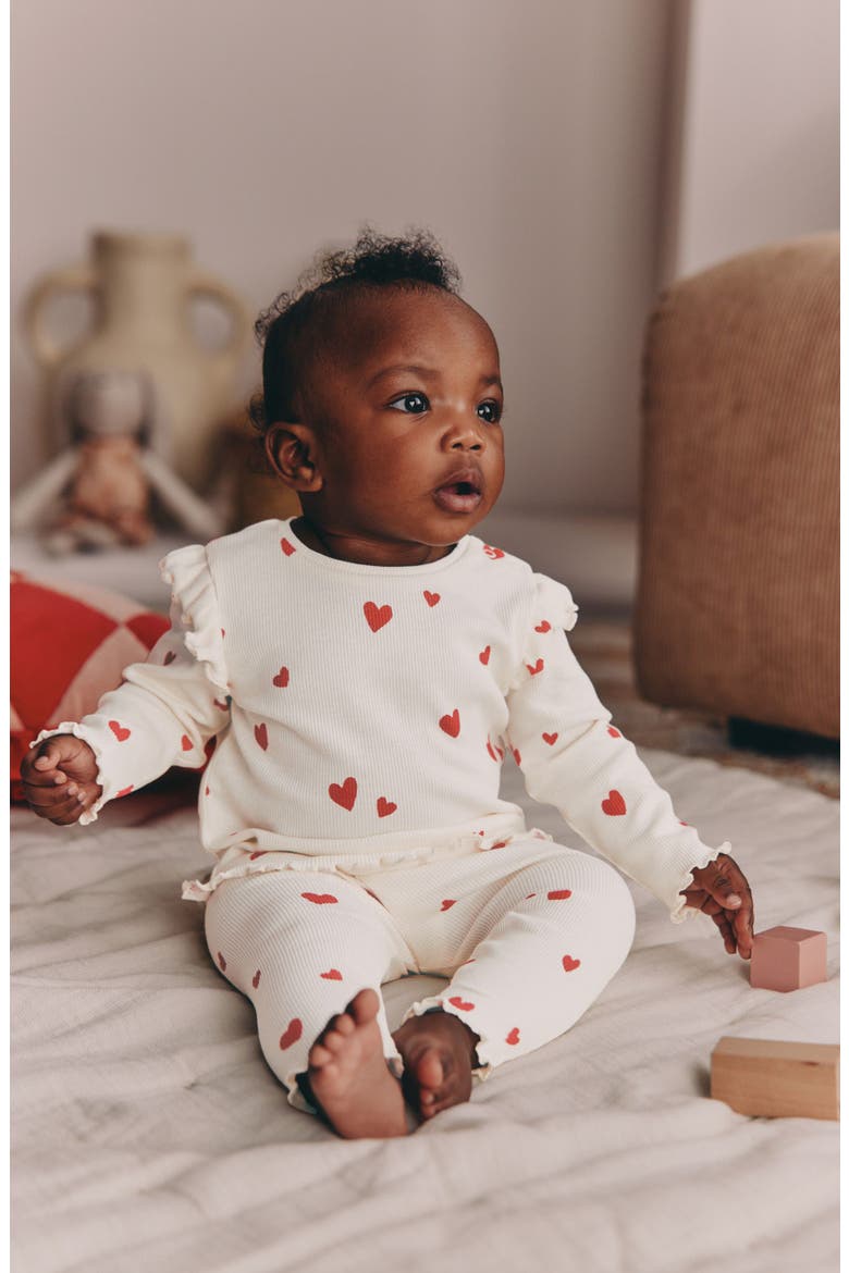 Ruffle Heart Rib Top & Pants Set, Alternate, color, NEUTRAL