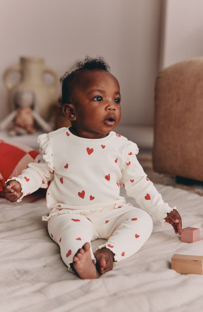 NEXT Ruffle Heart Rib Top & Pants Set, Alternate, color, Neutral