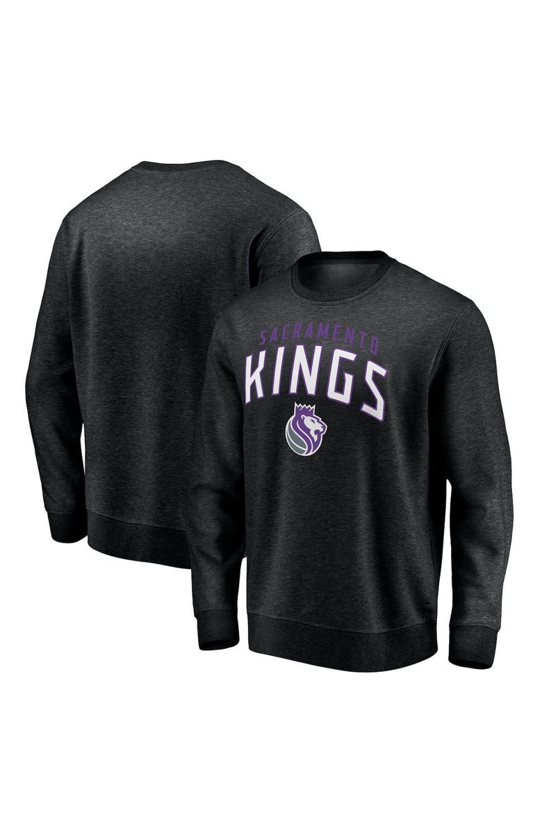FANATICS Men's Fanatics Branded Heathered Black Sacramento Kings Game Time Arch Pullover Sweatshirt, Main, color,