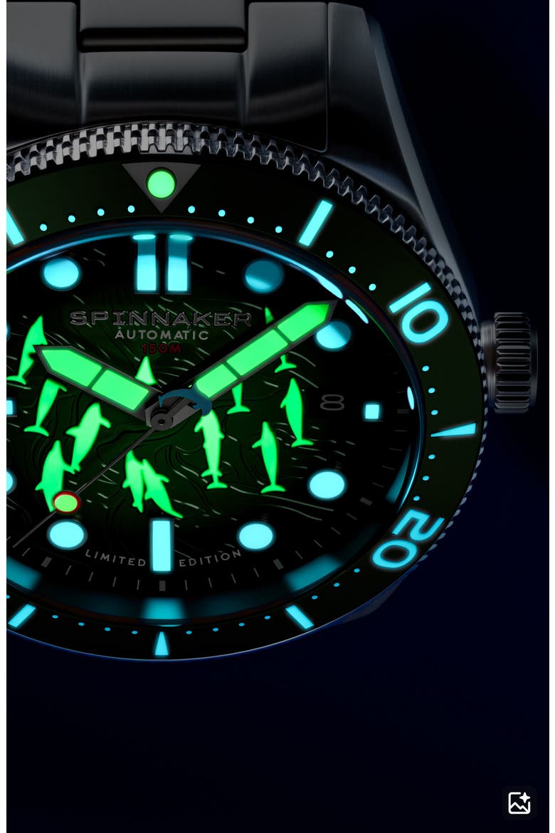 x Dolphin Project Croft Midsize Automatic Dolphin Cave Watch Set, 40mm, Alternate, color, GREEN