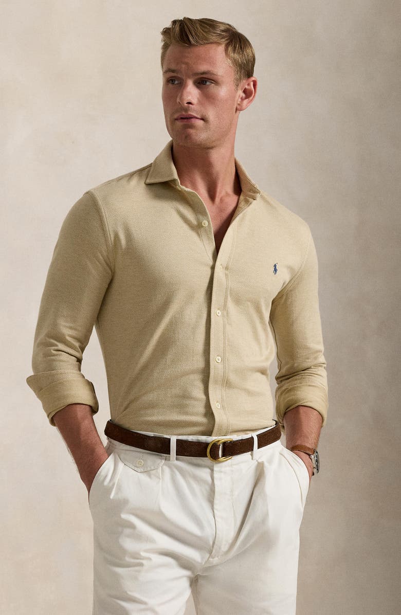 Polo Ralph Lauren Herringbone Knit Button-Up Shirt, Alternate, color, 
