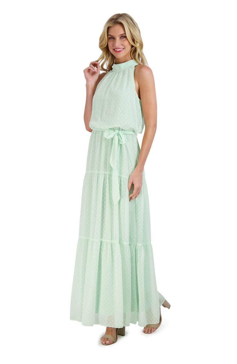 Julia Jordan Mock Neck Three Tier Maxi Dress, Alternate, color, Mint