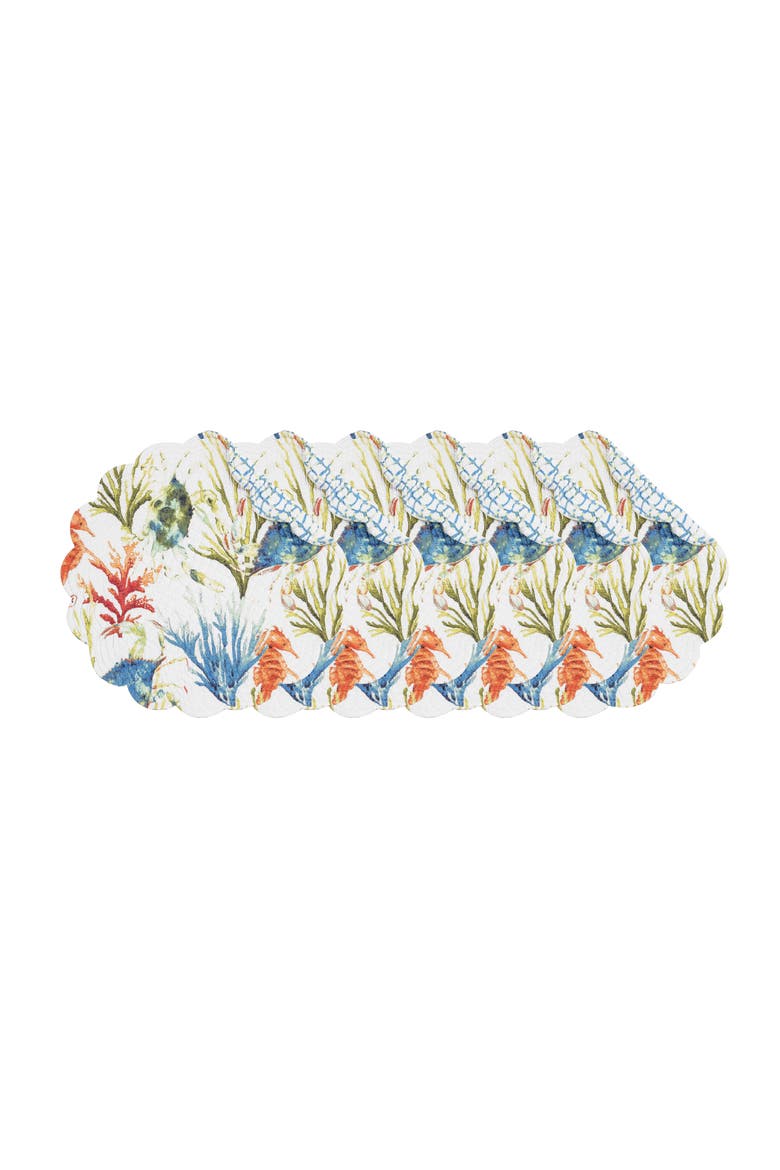 Marino Round Quilted Reversible Colorful Coastal Placemats Set of 6, 17", Alternate, color, Blue