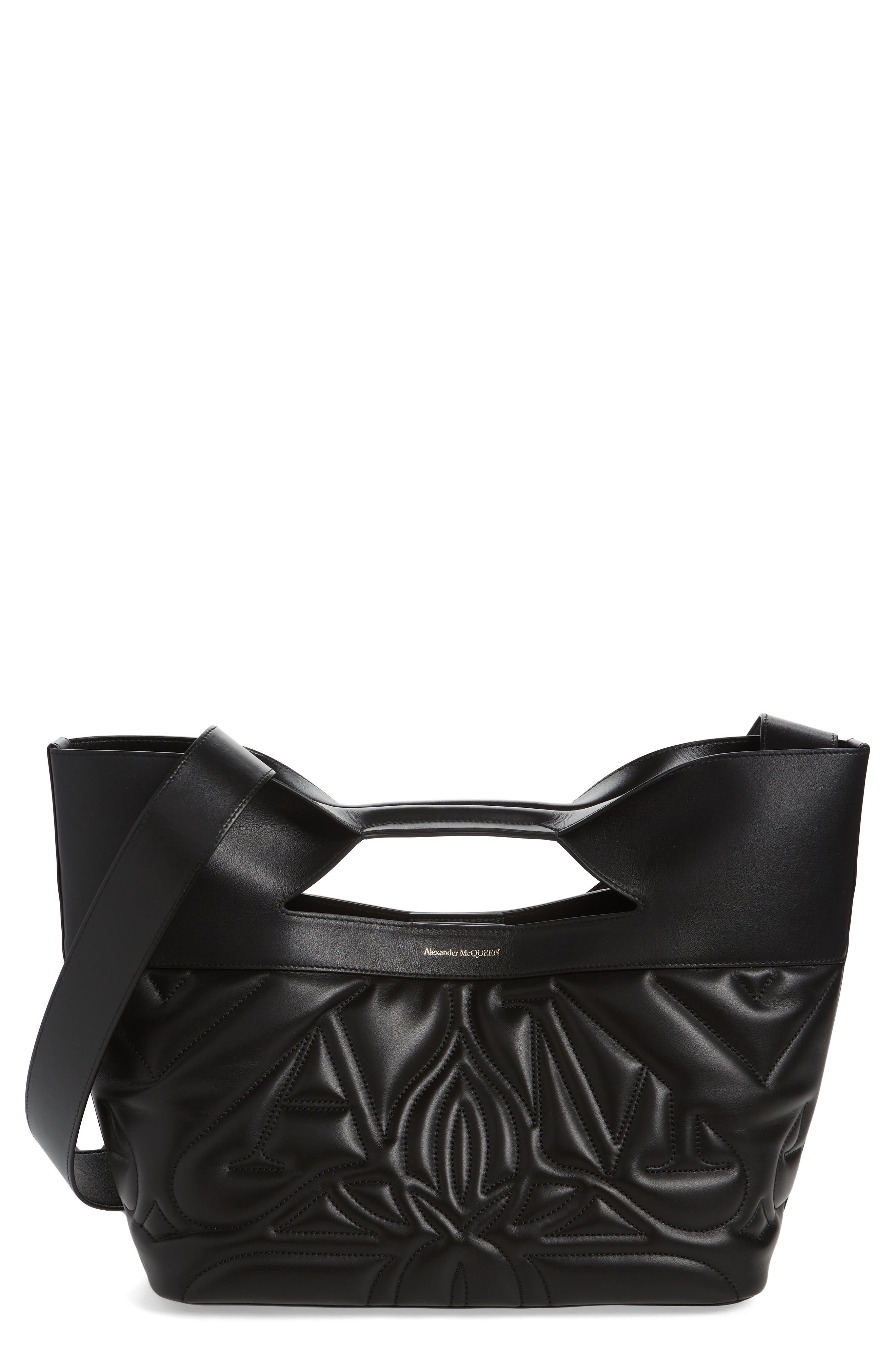 McQueen The Small Bow Logo Quilted Padded Leather Tote, Main, color, 