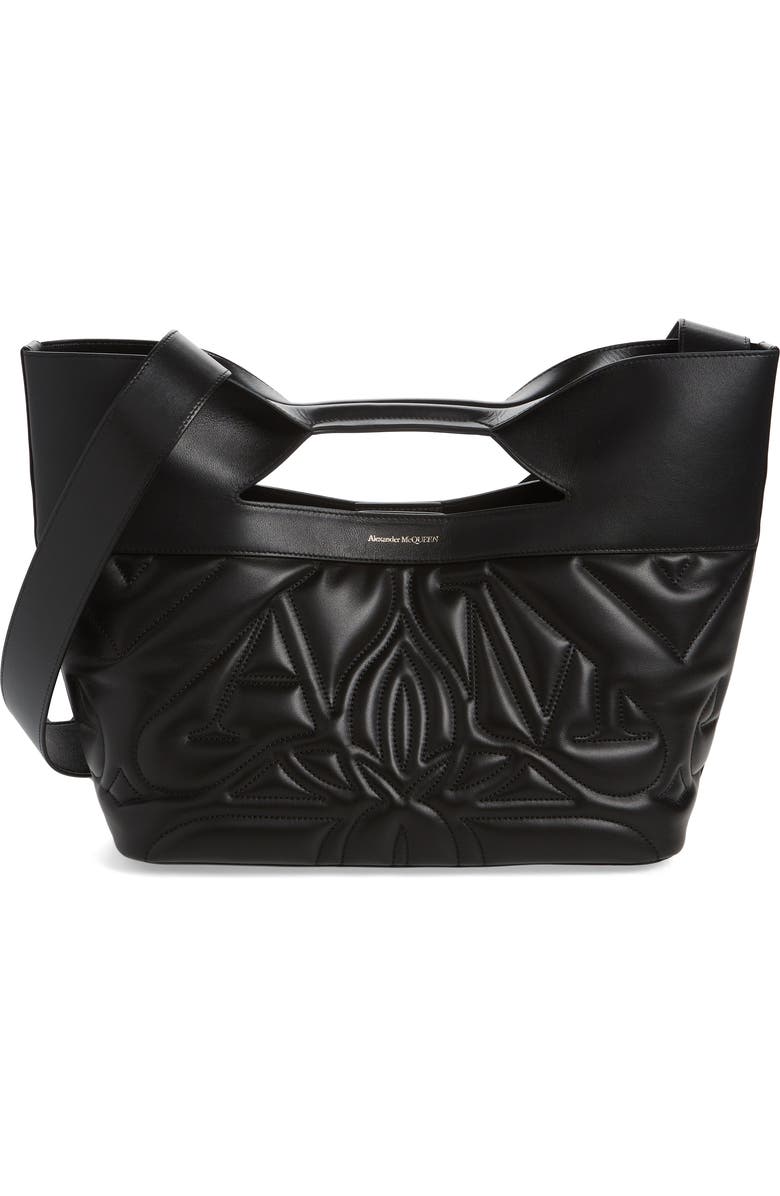 McQueen The Small Bow Logo Quilted Padded Leather Tote, Main, color,