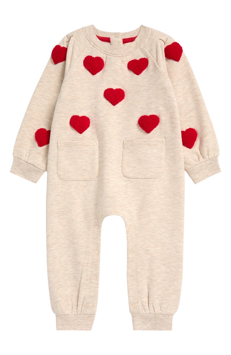 Tucker + Tate Print Shoulder Pleat Fleece Romper, Main, color, 