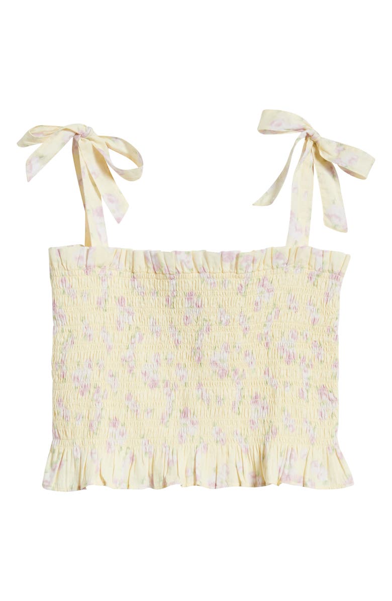 LoveShackFancy Kids' Merrinelle Smocked Cotton Crop Top, Main, color, Lemon Spritz