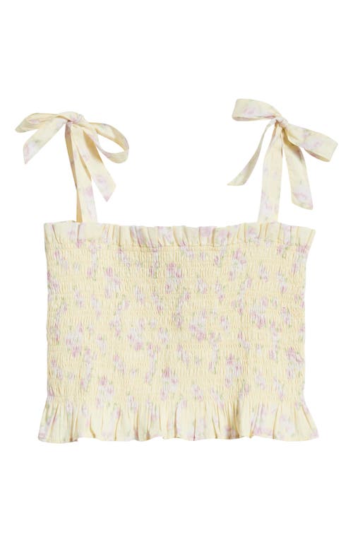 LoveShackFancy Kids' Merrinelle Smocked Cotton Crop Top in Lemon Spritz at Nordstrom, Size 12