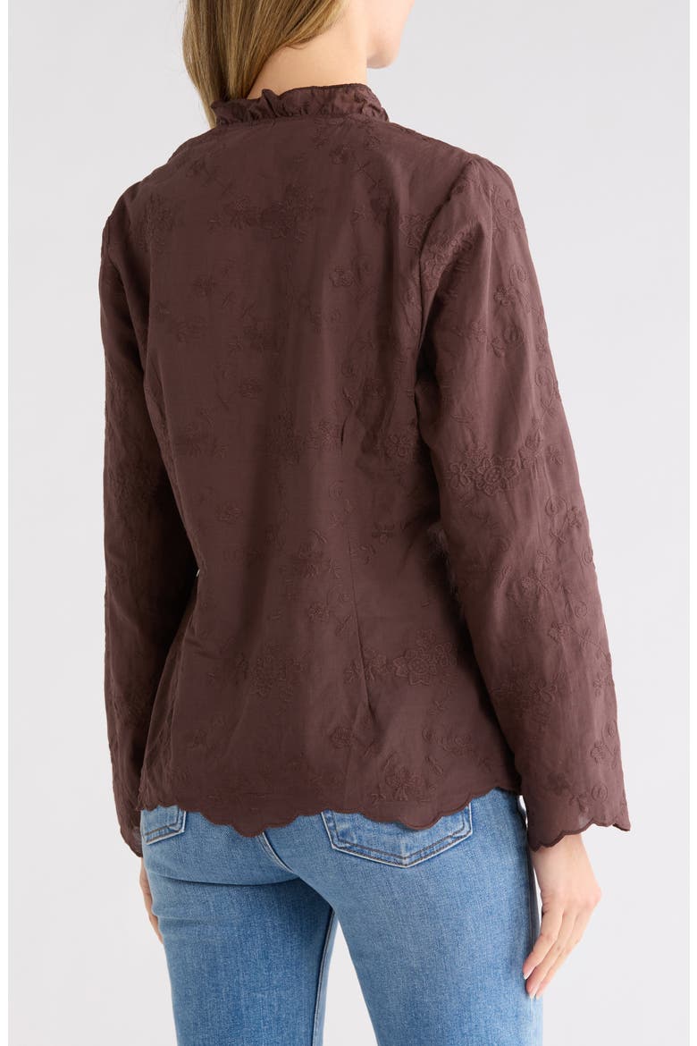 Tie Front Embroidered Cotton Shirt, Alternate, color, CHOCOLATE