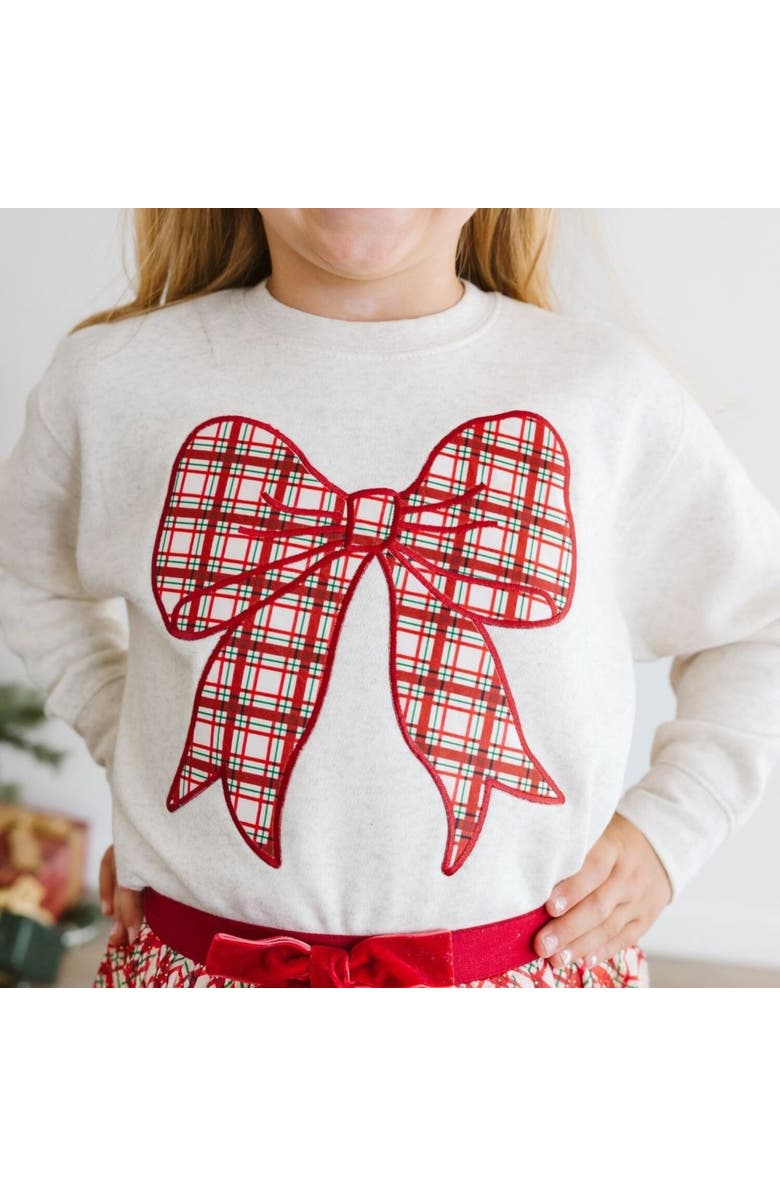Sweet Wink Christmas Plaid Bow Patch Sweatshirt, Alternate, color, Natural