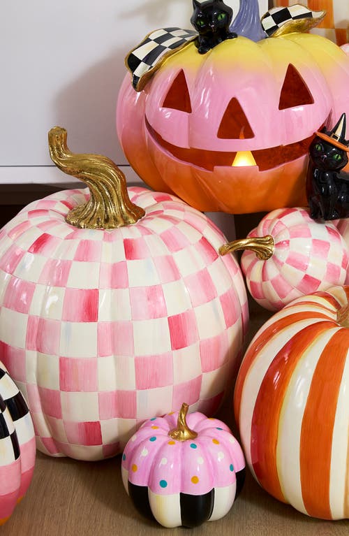 Mackenzie-childs Mackenzie Childs Bubblegum Pink Check Large Pumpkin In Multi