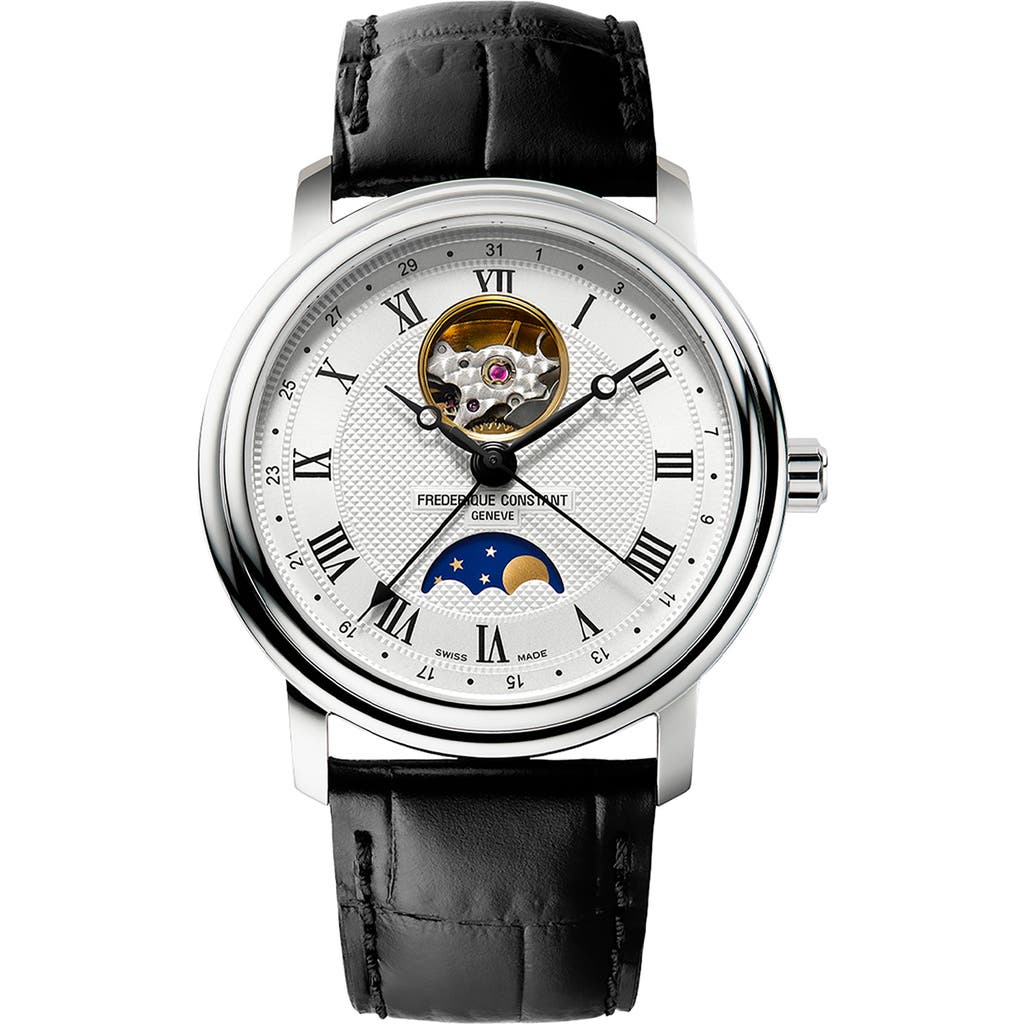 Frederique Constant Classics Heartbeat Moon Phase Leather Strap Watch, 40mm