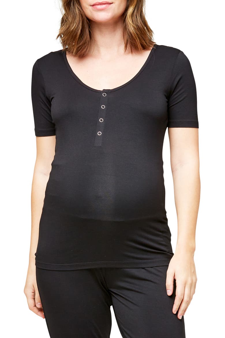 Rhys Maternity & Nursing Snap-Front Tee, Main, color, BLACK