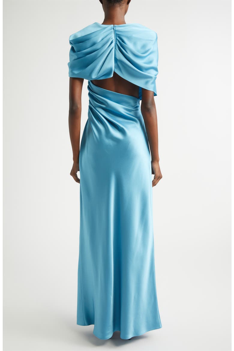 Draped Satin Cape Gown, Alternate, color, STEEL BLUE
