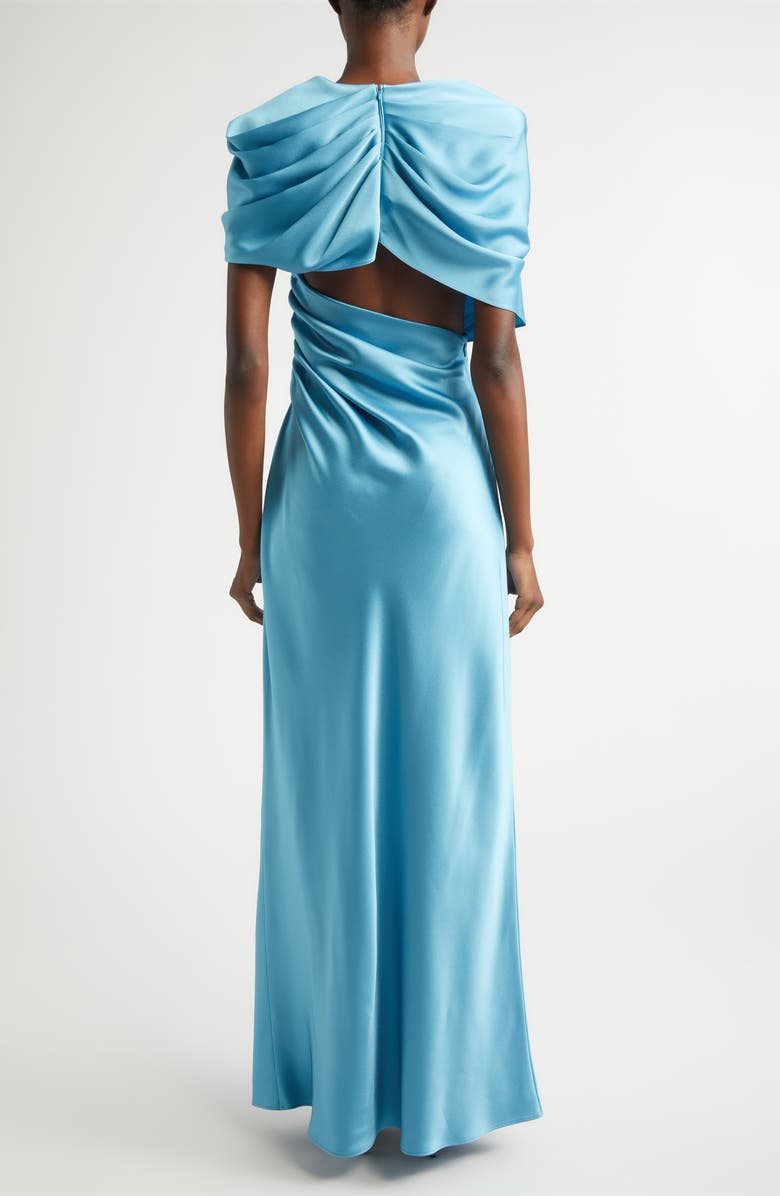 Stella McCartney Draped Satin Cape Gown, Alternate, color, Steel Blue