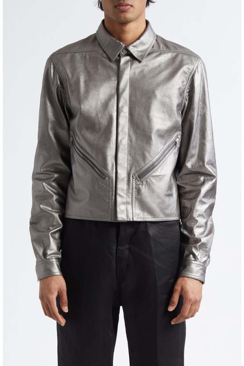 Tour Alice Metallic Leather Jacket, Main, color, GUNMETAL