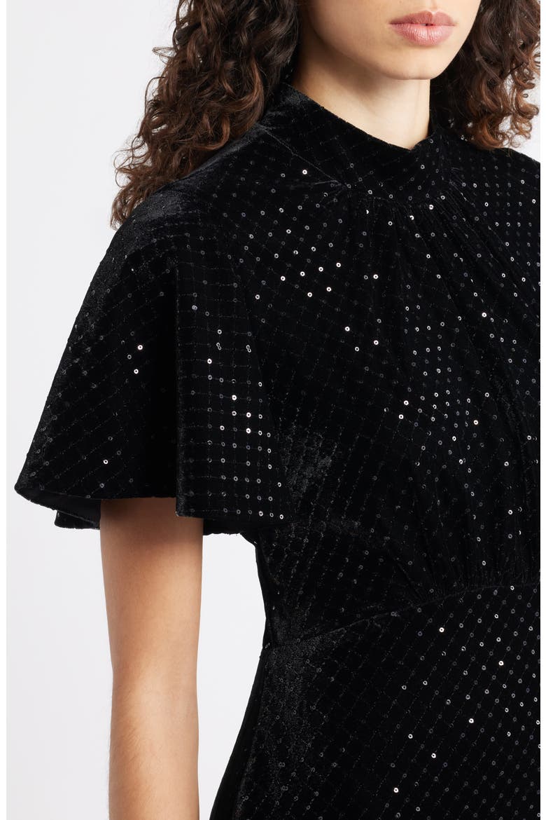 Sequin Embellished Velvet Midi Dress, Alternate, color, BLACK