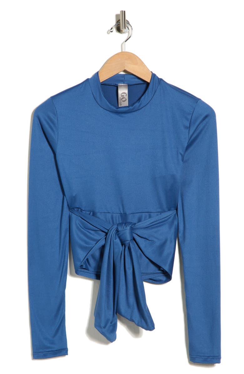 GO COUTURE Wrap Front Long Sleeve Top, Main, color, Lyons Blue Slub