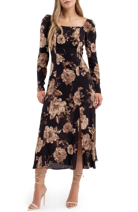 Floral Long Sleeve Midi Dress