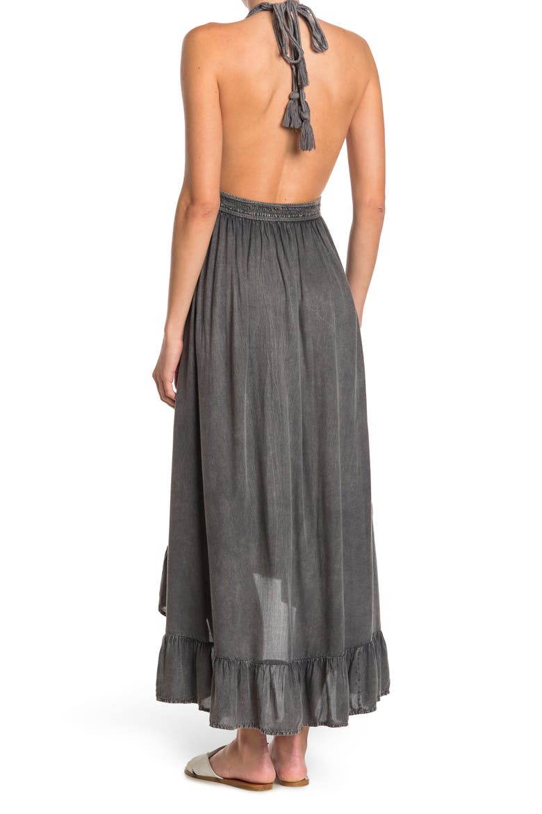 Open Back Plunge Neck Ombré Halter Dress, Alternate, color, CHARCOAL