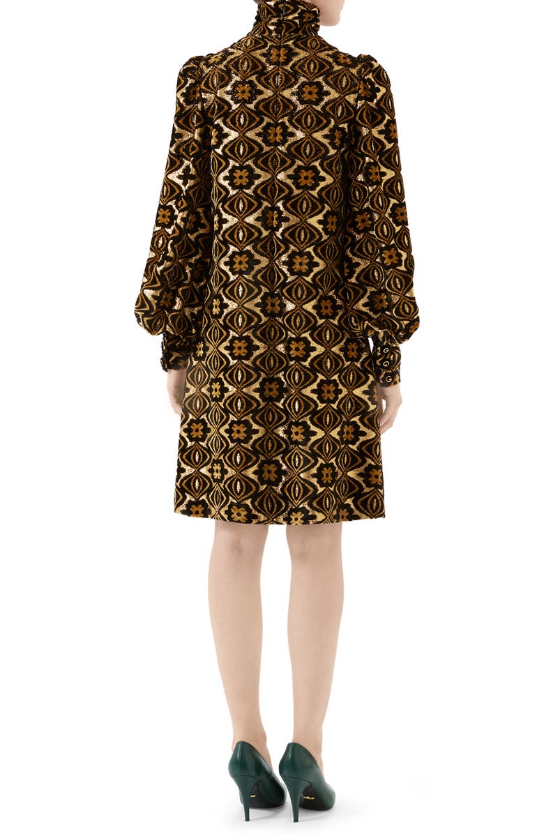 Gucci Metallic Chenille Jacquard Long Sleeve Dress, Alternate, color, 