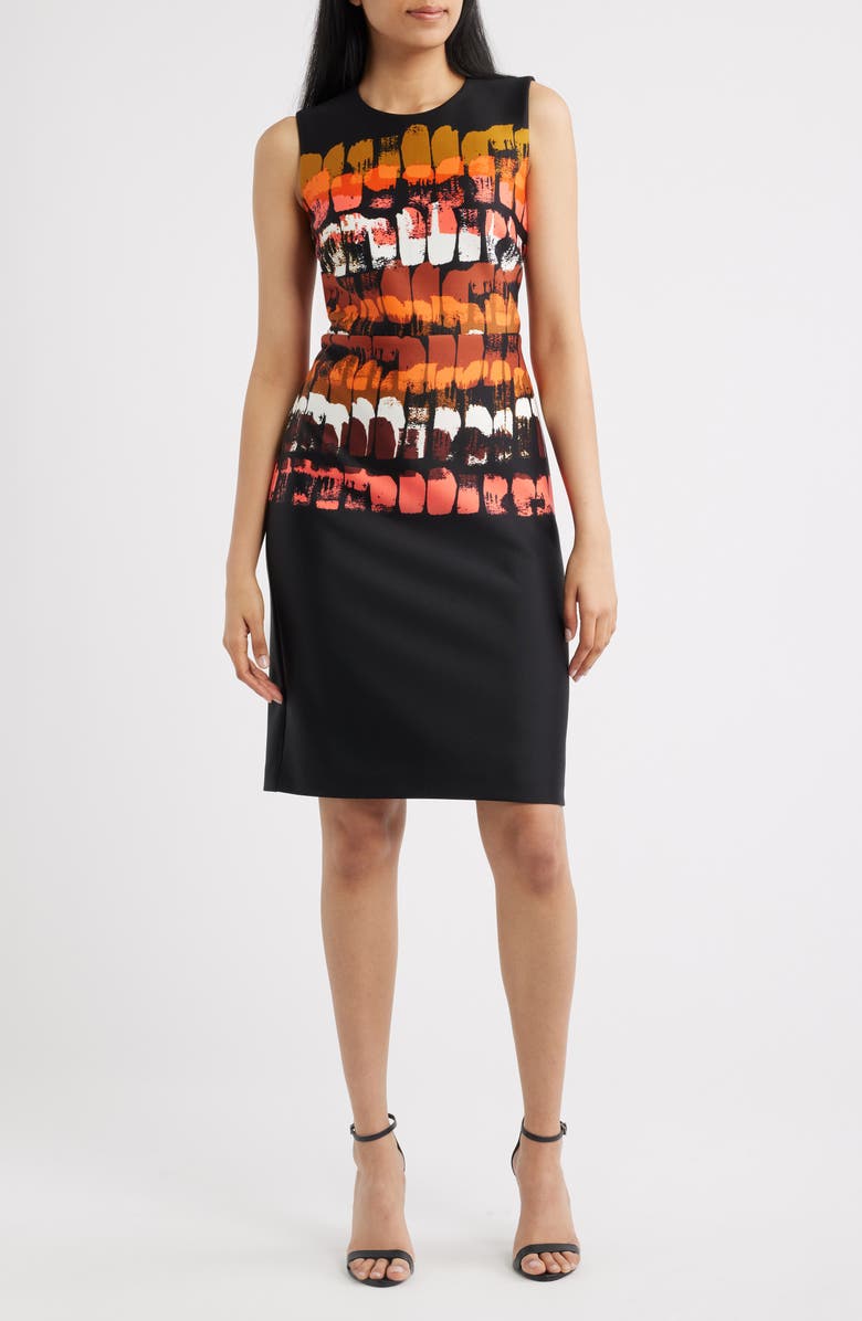 Anne Klein Print Sleeveless Sheath Dress, Main, color, Anne Black Multi