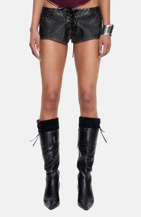 Whipstitch Lace-Up Hotpants
