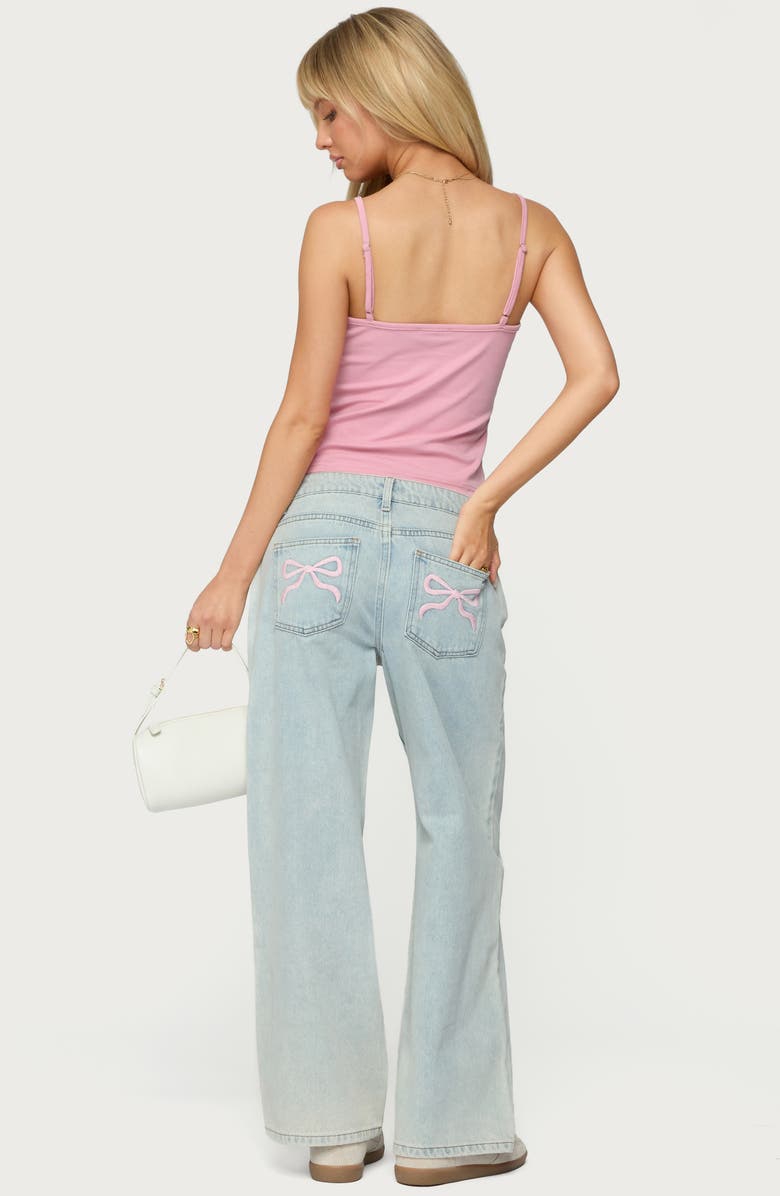 EDIKTED Bow Pocket Low Rise Wide Leg Jeans, Alternate, color, Light-Blue