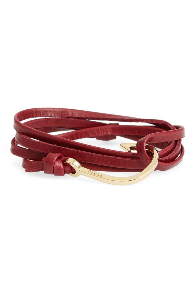 Gold Hook Leather Bracelet, Main, color, BURGUNDY