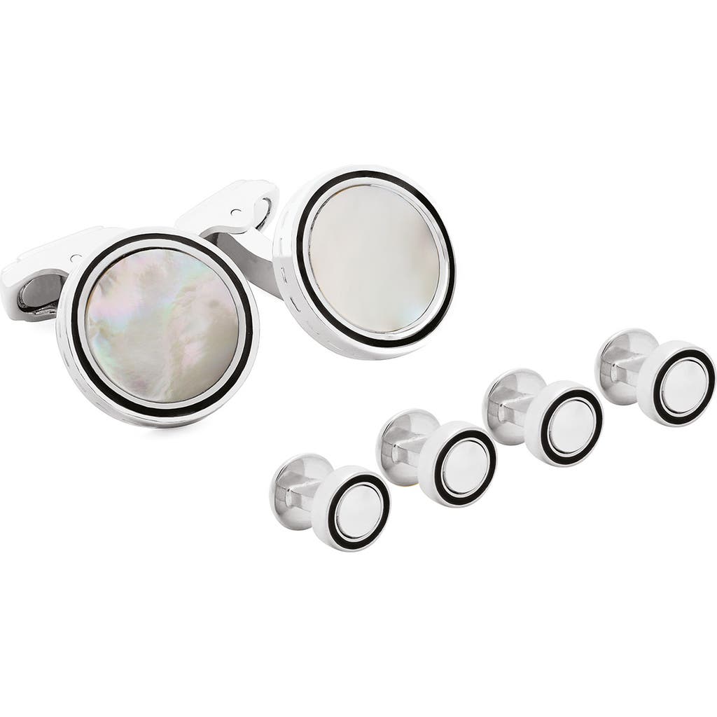 Thompson Of London Tambor Mother-of-pearl Cuff Links & Studs Set In Silver