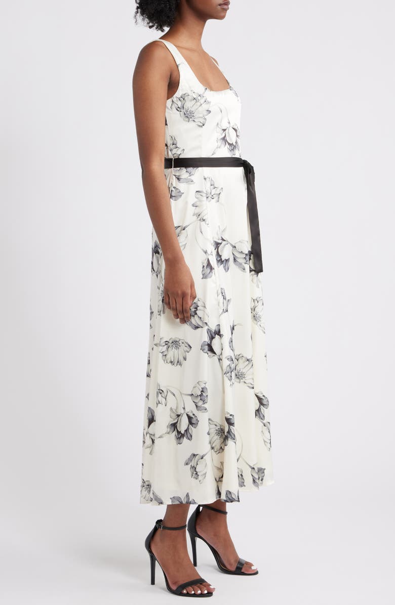 Lulus Scout Tie Waist Midi Dress, Alternate, color, Ivory/ Black