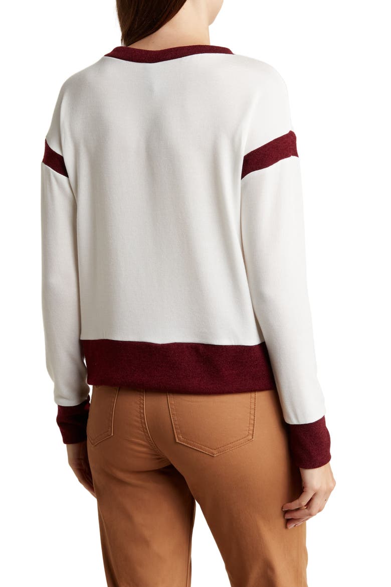 Spring Varsity Long Sleeve Top, Alternate, color, IVORY/ BURGUNDY
