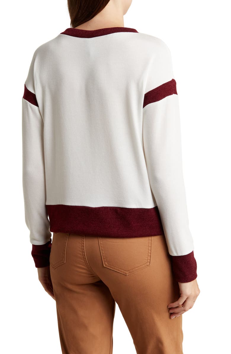 GO COUTURE Spring Varsity Long Sleeve Top, Alternate, color, Ivory/ Burgundy