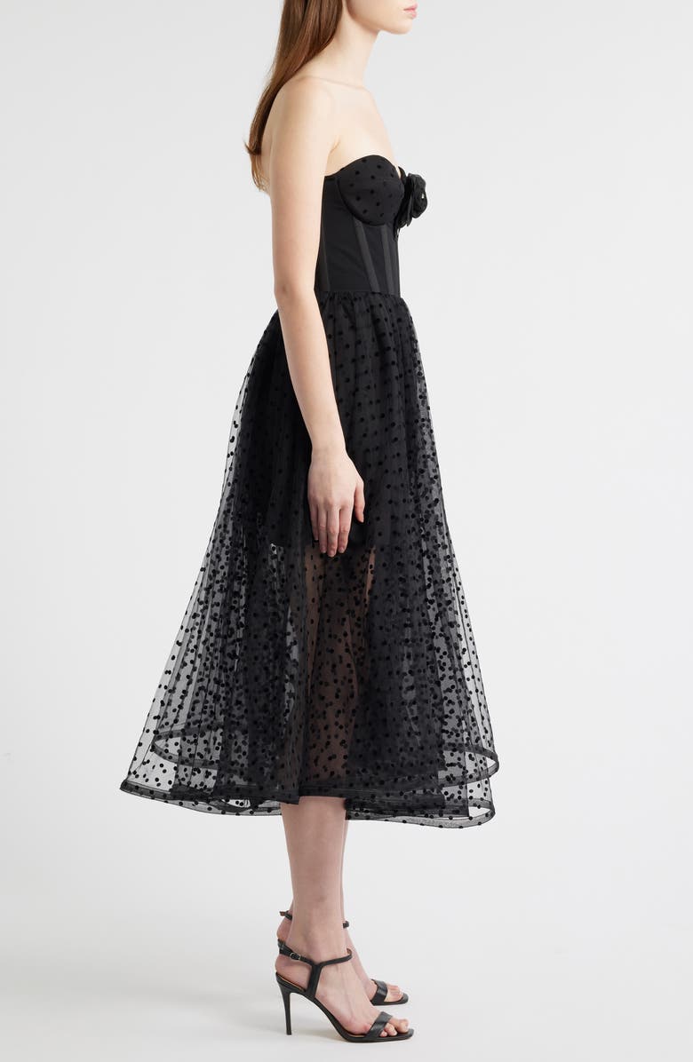 HELSI Valen Flocked Strapless Party Dress, Alternate, color, Black