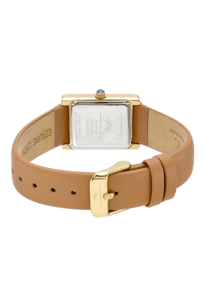 Karolina Diamond Leather Strap Watch, 21.5mm x 30mm - 0.06 ctw, Alternate, color, GOLD-COGNAC