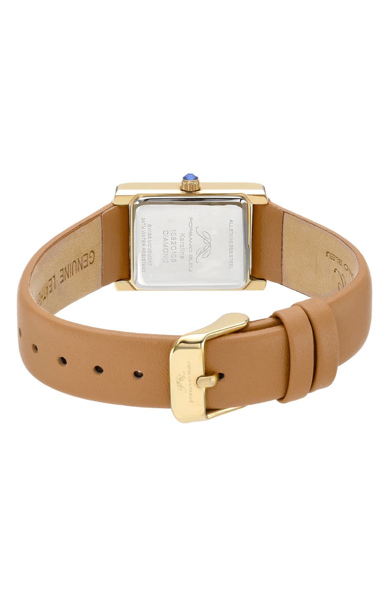 PORSAMO BLEU Karolina Diamond Leather Strap Watch, 21.5mm x 30mm - 0.06 ctw, Alternate, color, Gold-Cognac