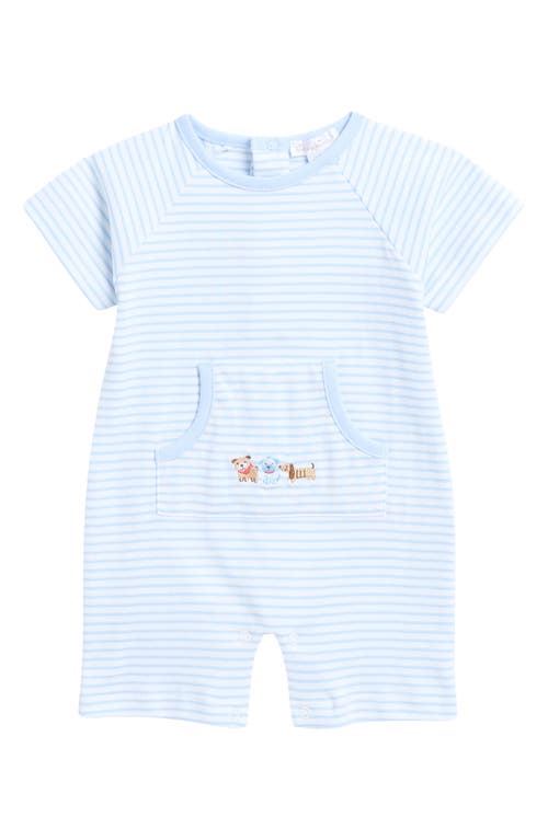 Kissy Kissy Dog Stripe Pima Cotton Romper In Light Blue