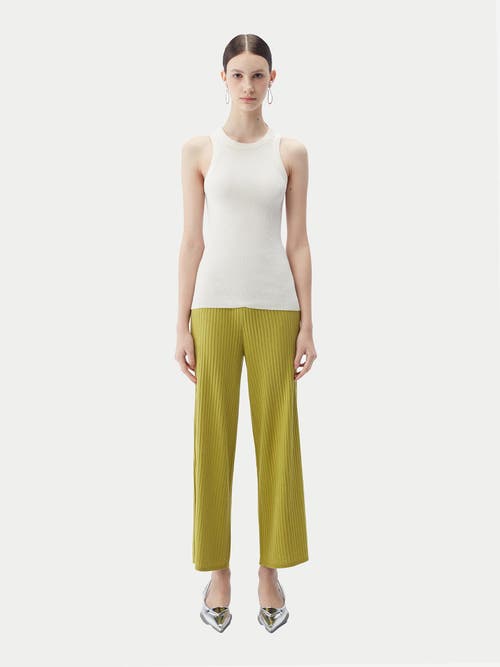 Gobi Mongolian Cashmere Rib-knit Silk Cashmere Blend Pants In Dark Citron