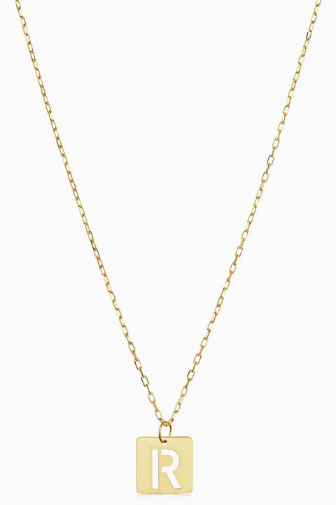 14K Gold Initial Tile Petite Necklace