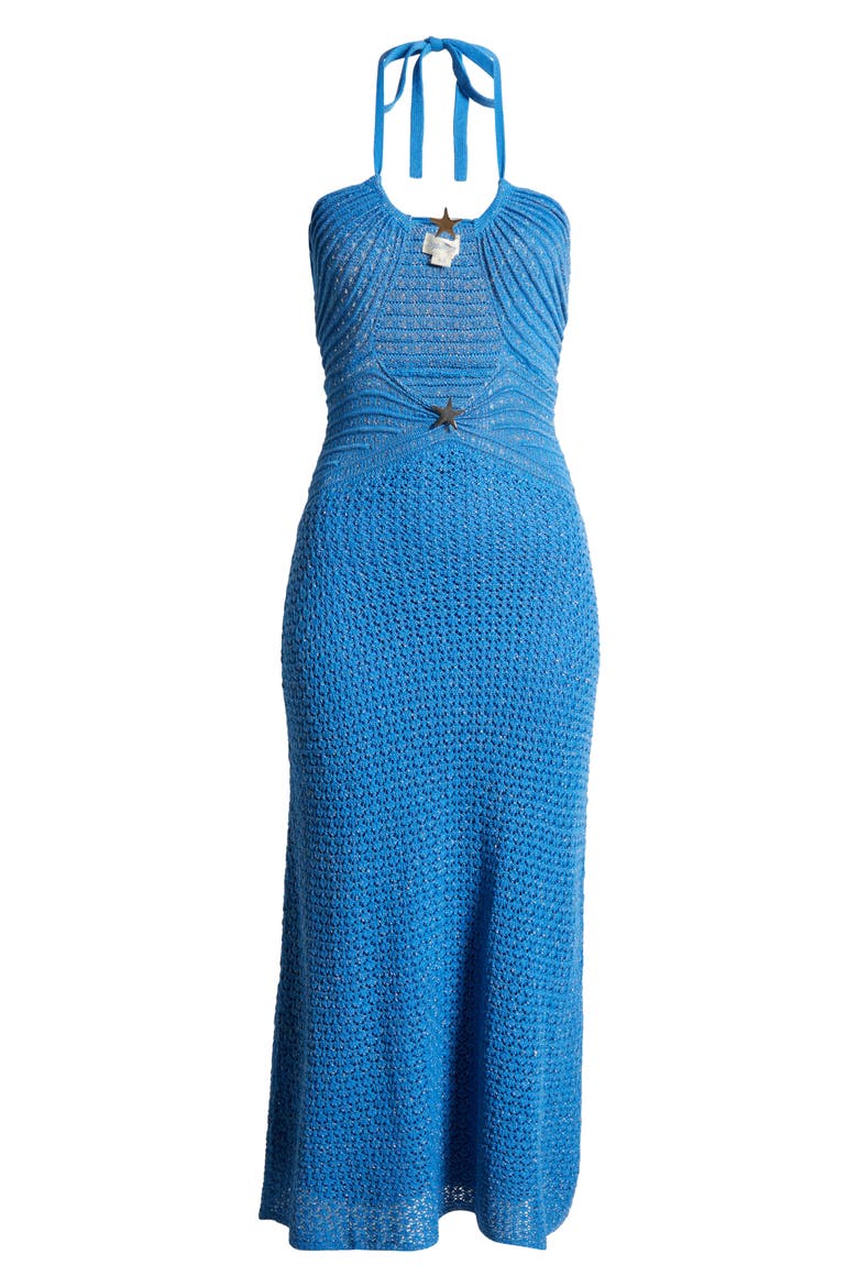 Zully Metallic Cutout Cover-Up Dress, Alternate, color, BLUE