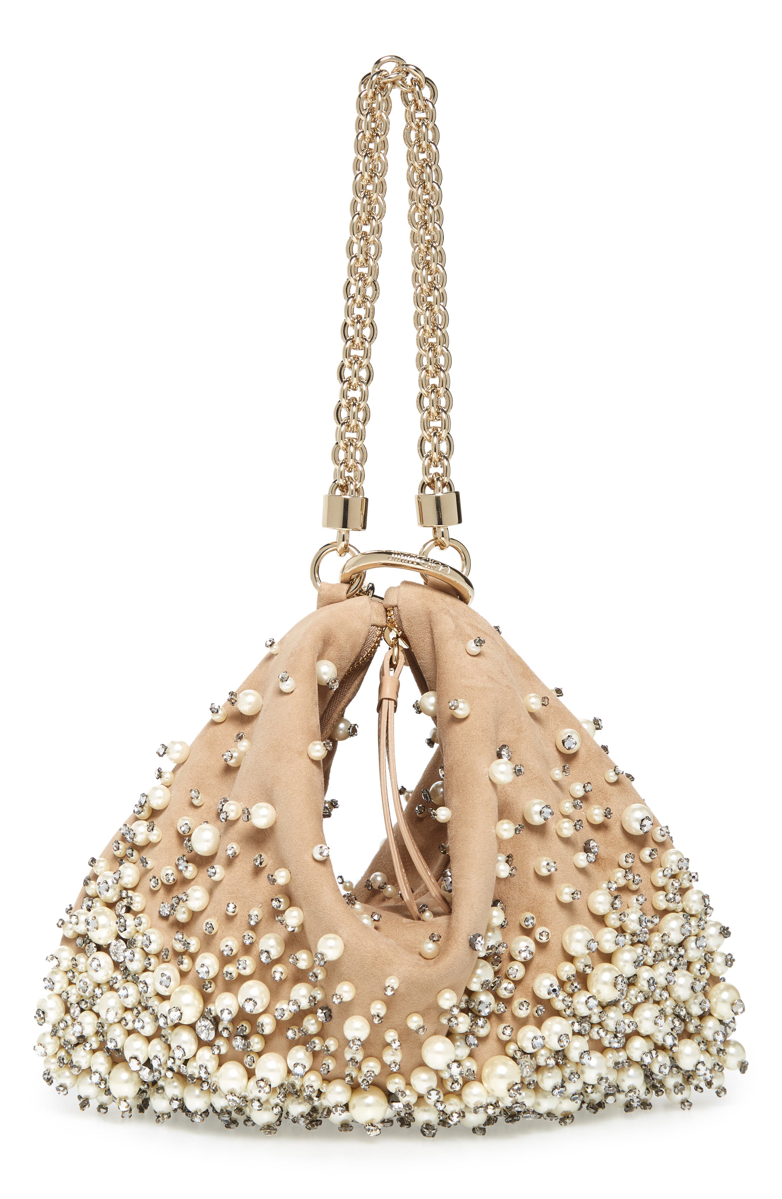 Jimmy Choo Callie Degradé Imitation Pearl Embellished Suede Clutch, Alternate, color, 
