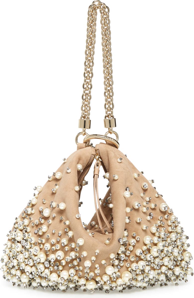 Jimmy Choo Callie Degradé Imitation Pearl Embellished Suede Clutch, Alternate, color,