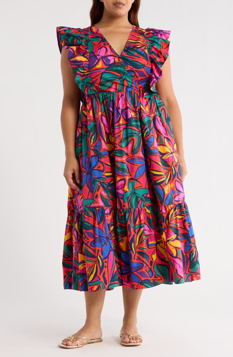 SUGARLIPS Rainbow Tropics Fairness Cotton Maxi Dress, Main, color, Red/ Multi