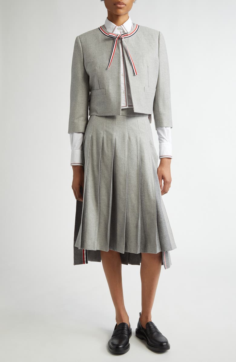 Thom Browne Bow Neck Wool Jacket, Alternate, color, Light Grey