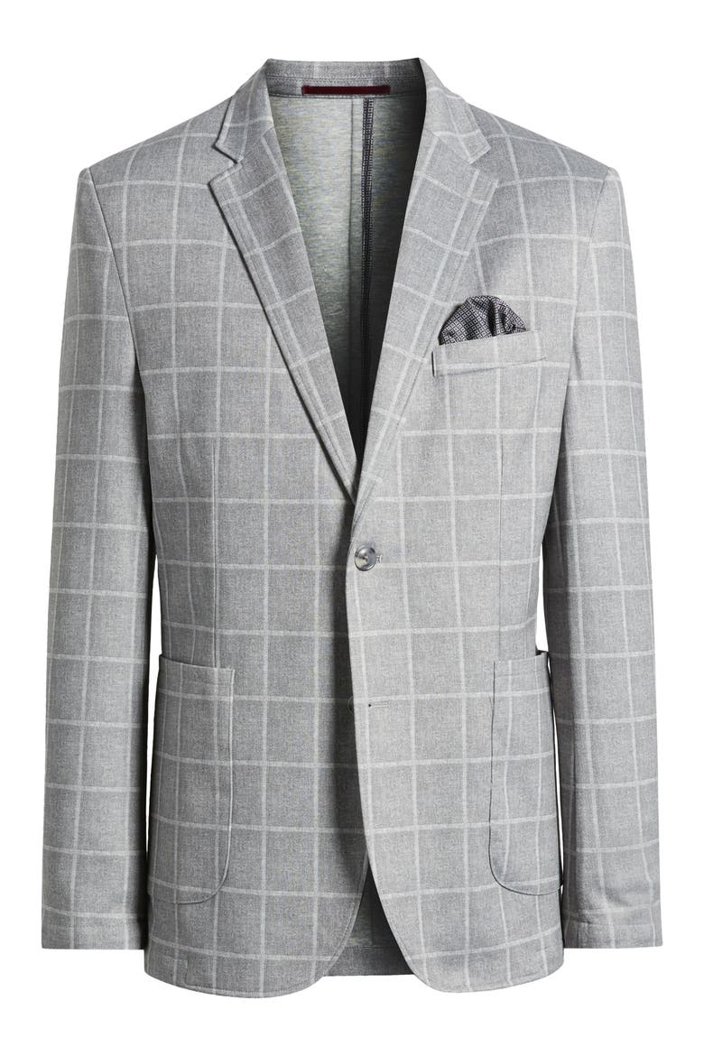 XC Flex® Heathered Windowpane Check Knit Sport Coat, Alternate, color, GRAY PLAID