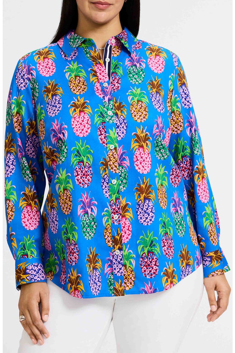 Zoey Pineapple Print Cotton Button-Up Shirt, Main, color, BLUE MULTI