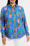 Foxcroft Zoey Pineapple Print Cotton Button-Up Shirt