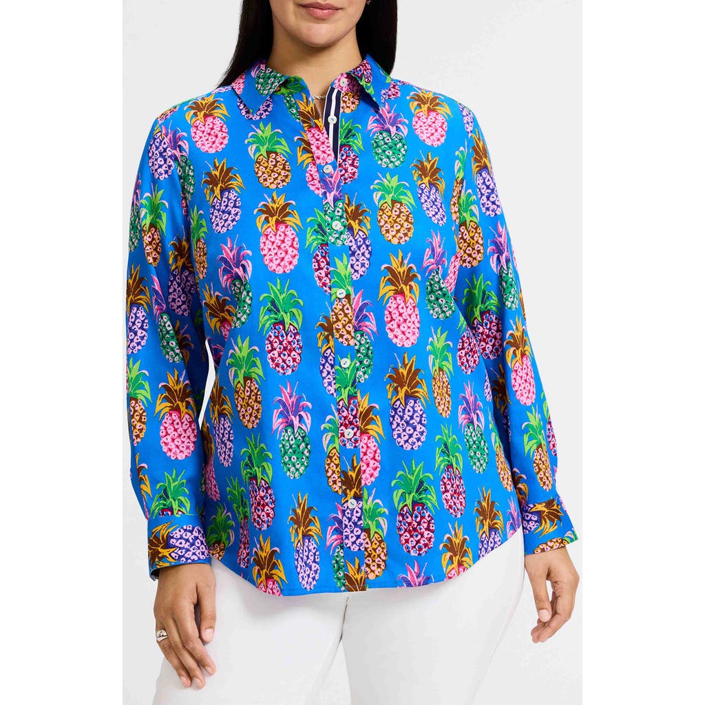 FOXCROFT FOXCROFT ZOEY PINEAPPLE PRINT COTTON BUTTON-UP SHIRT