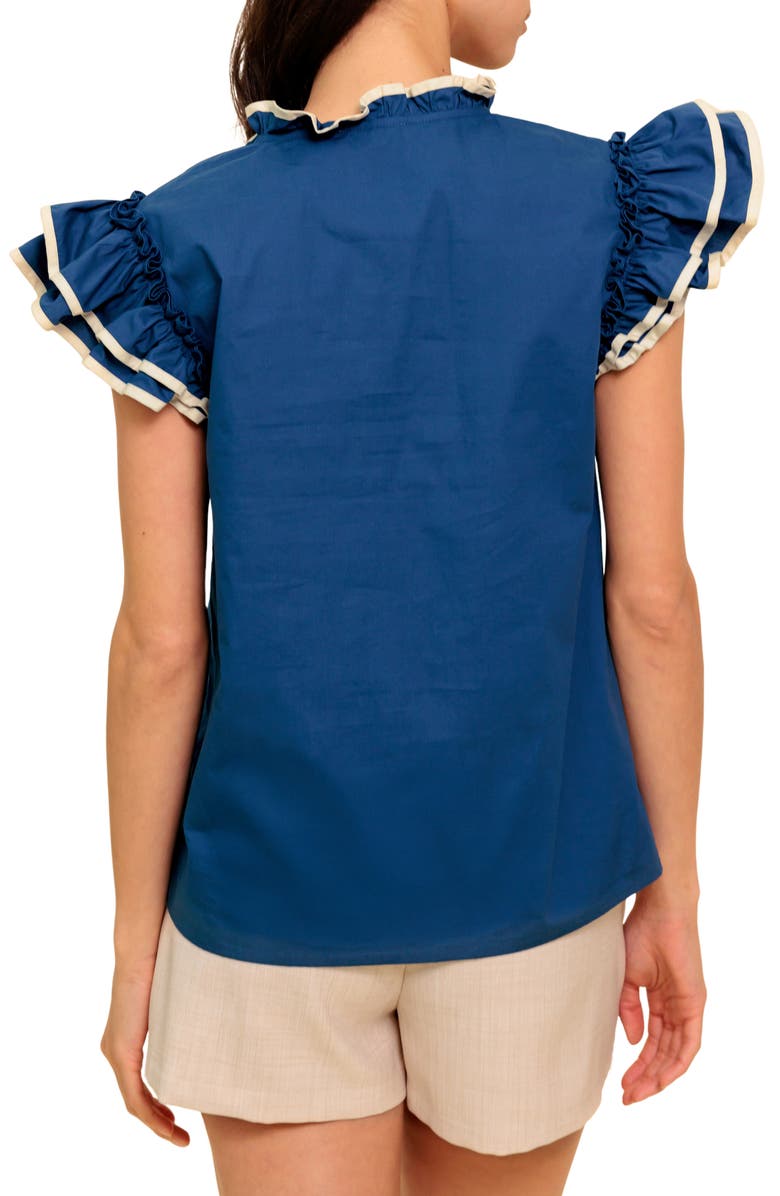 FLYING TOMATO Flutter Sleeve Top, Alternate, color, Navy/ Ivory