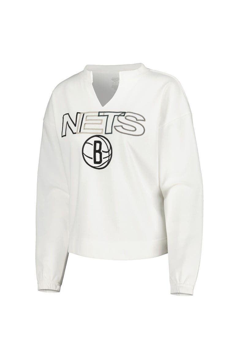 Women's Concepts Sport  White Brooklyn Nets Sunray Notch Neck Long Sleeve T-Shirt, Alternate, color, White
